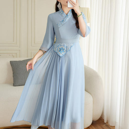 OG-A9205新中式女装改良汉服复古中国风旗袍国潮刺绣飘逸收腰款连衣裙 商品图1