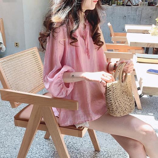 XT-992304235娃娃衫大码衬衫韩版棉麻上衣女式夏款宽松透气七分袖防晒小衫T恤 商品图5