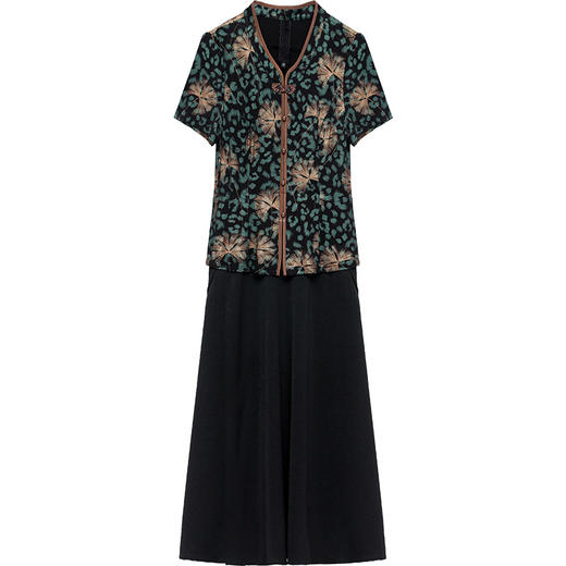 妈妈装复古印花连衣裙，夏季新款短袖裙拼结假两件中长款连衣裙QYM-KED-H1178-Y 商品图4