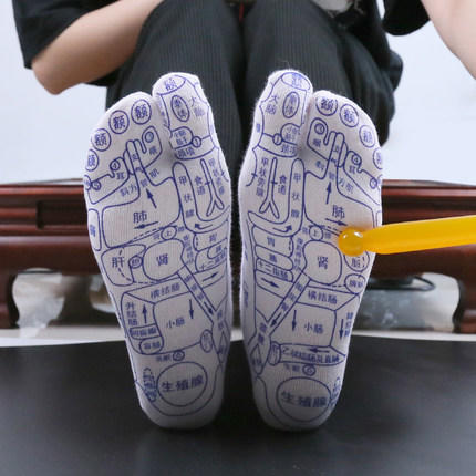 送点穴笔【孙俪同款 养生穴位袜】足底按摩足穴位图解 全棉中筒袜 养生袜穴位袜 袜子点穴棒全棉中筒袜 商品图2