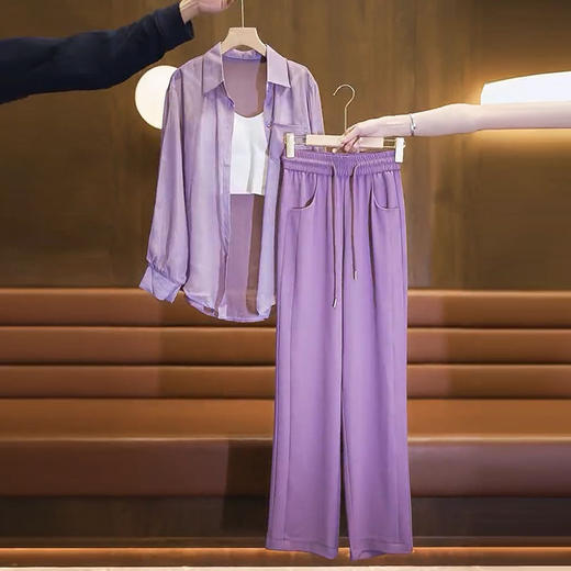 防晒衣女防紫外线夏季防晒薄款冰丝透气防晒透气阔腿裤套装两件套DD 商品图5