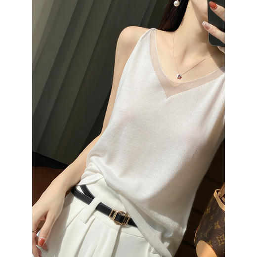 老板娘私物！冰爽醋酸丝太舒服！V领性感针织吊带背心女CSS2301 商品图0