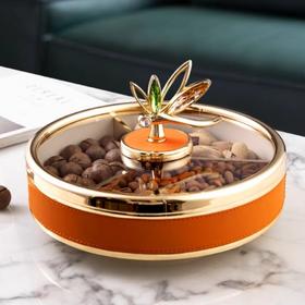 E-ZL-G-390 珐琅彩蜻蜓单层果盘 （合金+皮革款）