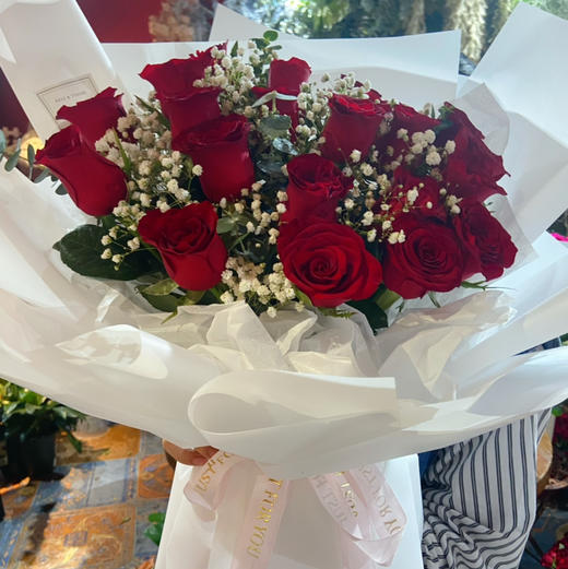 【心有所爱】21朵丝绒玫瑰加满天星大气花束 商品图1