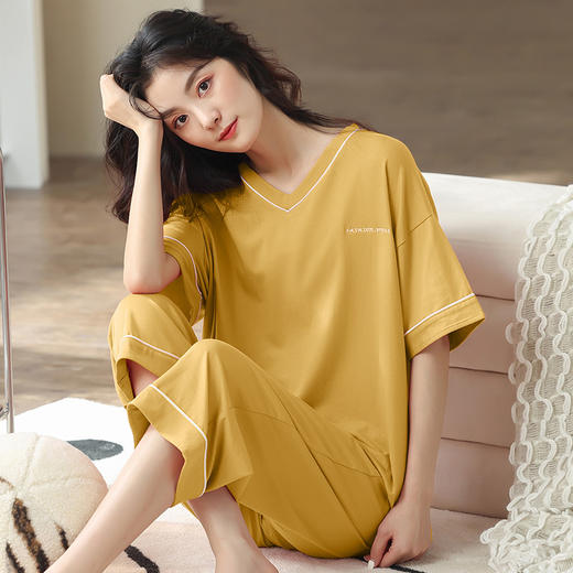 【莫代尔女士睡衣】夏季短袖柔软莫代尔睡衣女 休闲可外穿家居短袖长裤两件套 商品图3