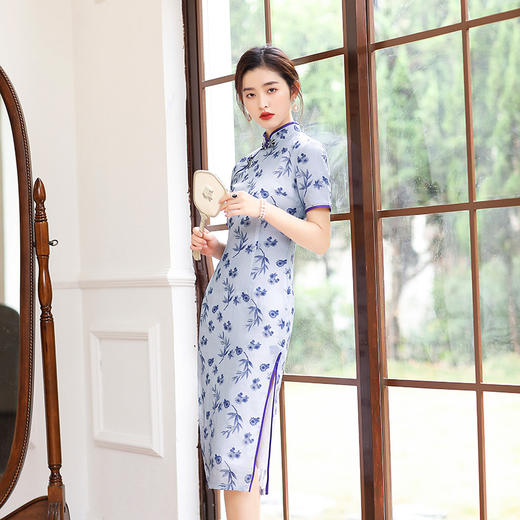 优雅修身，新款青花瓷苎麻旗袍HYM-21003 商品图4