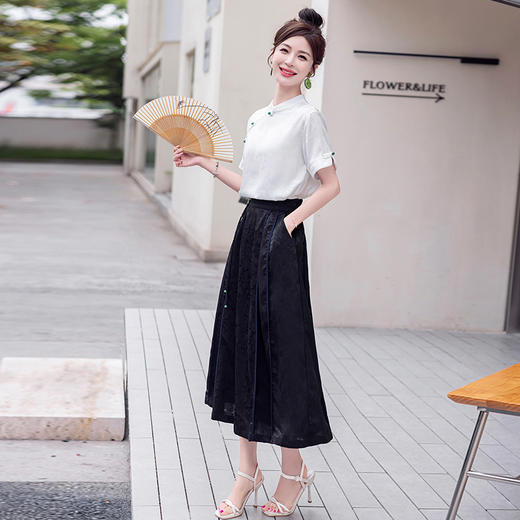 HR WWL589中式风套装时尚气质提花马面裙两件套 商品图3