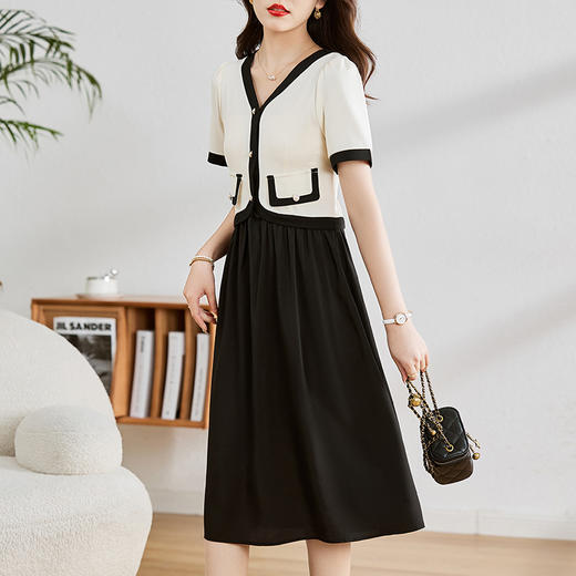 HR WW26599时尚假两件连衣裙收腰显瘦简约中长款裙 商品图2