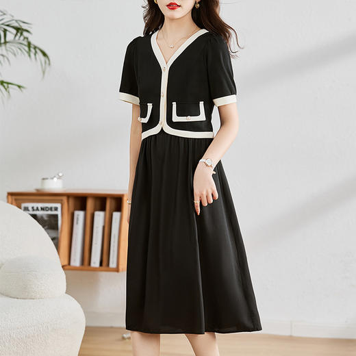 HR WW26599时尚假两件连衣裙收腰显瘦简约中长款裙 商品图1