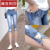 DD-破洞七分牛仔裤女高腰小个子2022年夏季新款显瘦百搭薄款小脚中裤 商品缩略图0