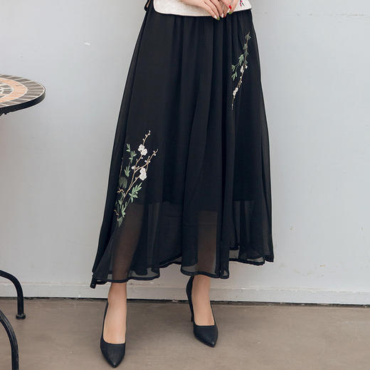 WY619春夏女装森林系日系文艺 复古雪纺刺绣大摆裙半身长裙伞裙 商品图1