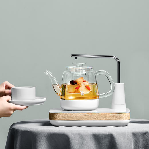 鸣盏｜全智能玻璃自动上水 电热水壶 煮茶器办公室茶台烧水壶桌面茶吧机 白色 商品图1