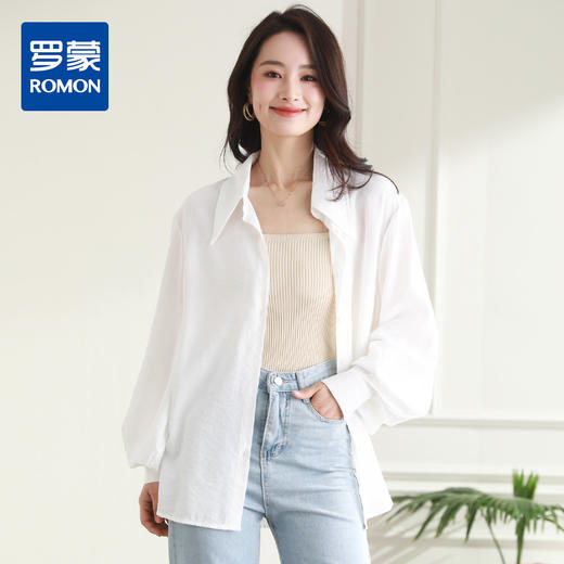 【多色】罗蒙夏季长袖衬衫女士轻薄透气慵懒宽松大码休闲百搭衬衣开衫女 商品图7