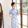 优雅修身，新款青花瓷苎麻旗袍HYM-21003 商品缩略图0