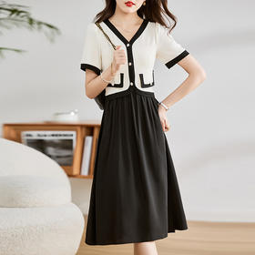 HR WW26599时尚假两件连衣裙收腰显瘦简约中长款裙