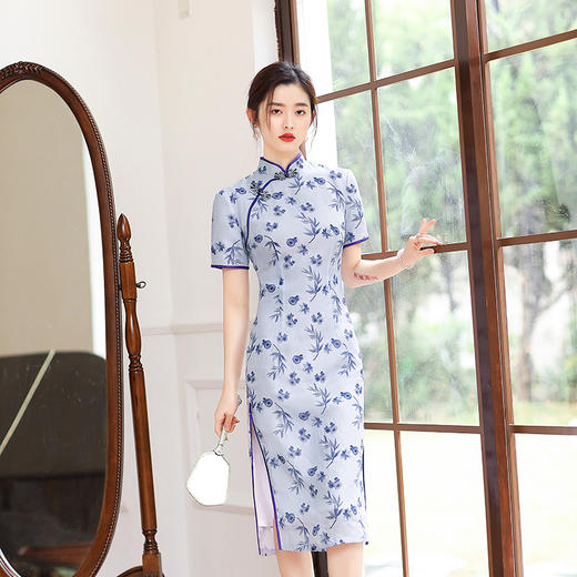 优雅修身，新款青花瓷苎麻旗袍HYM-21003 商品图2