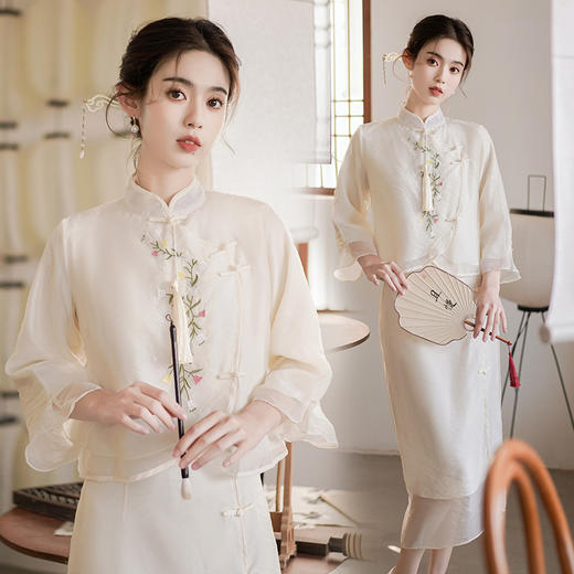NRJ-110-8167新中式国风女装汉服改良版禅意穿搭汉元素古装上衣半身裙两件套 商品图2