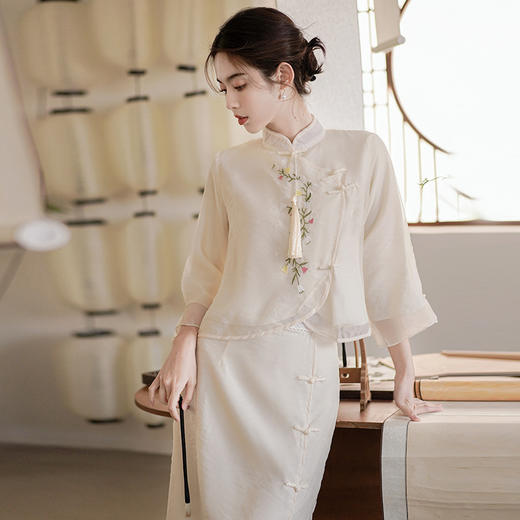 NRJ-110-8167新中式国风女装汉服改良版禅意穿搭汉元素古装上衣半身裙两件套 商品图1