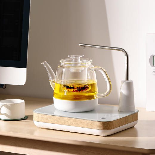 鸣盏｜全智能玻璃自动上水 电热水壶 煮茶器办公室茶台烧水壶桌面茶吧机 白色 商品图11