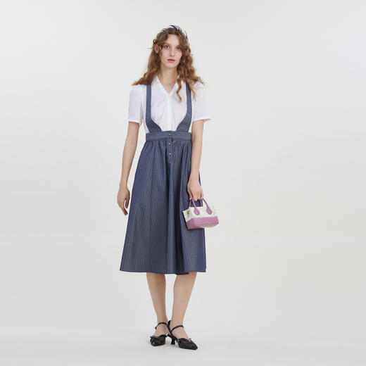 谜底拼接衬衫式连衣裙短袖2023夏季新款简约减龄中长裙232ML0710 商品图0