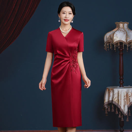 JC-5399酒红色喜婆婆婚宴装女年轻小个子婚礼服洋气年轻高贵夏装 商品图0