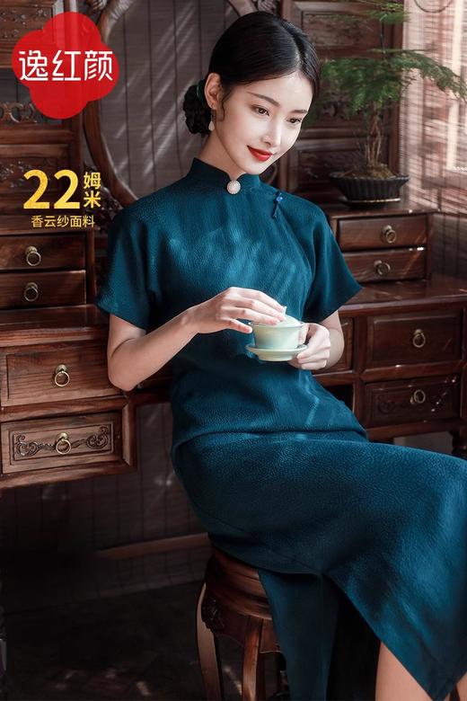 逸红颜民国复古风旗袍女夏季2025新款 丹林 香云纱全开襟中式盘扣 商品图2