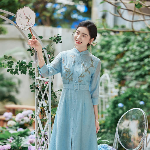 FLZD-2353文艺复古森女民族风简约国风装饰流苏刺绣绣花腰封宽腰带女连衣裙 商品图6