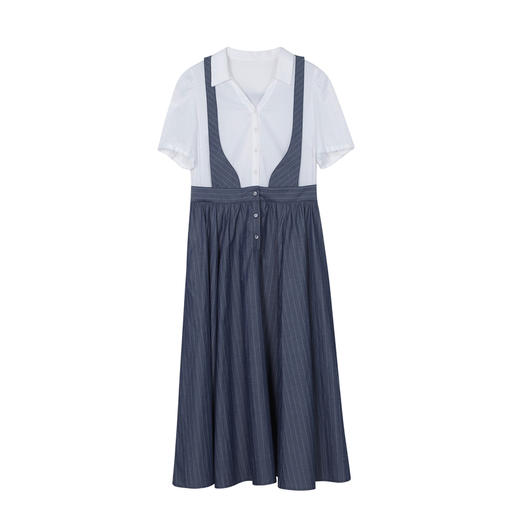 谜底拼接衬衫式连衣裙短袖2023夏季新款简约减龄中长裙232ML0710 商品图4