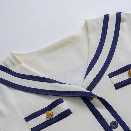 谜底针织衫短袖女2023夏季新款海军风短款拼色针织开衫232MZ0891 商品图3