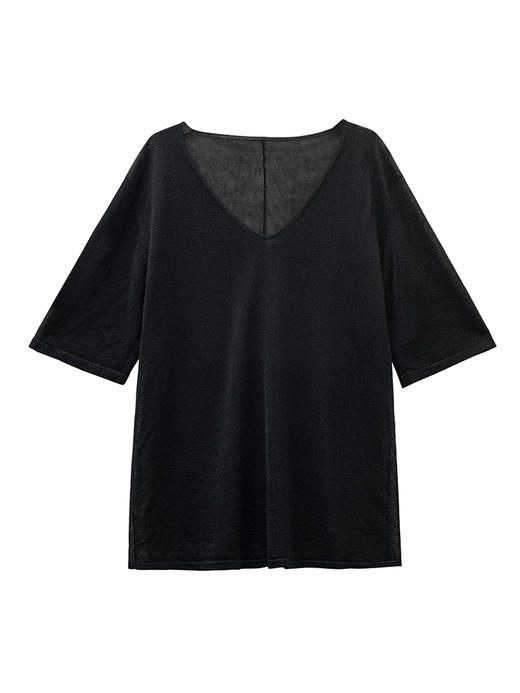 322工房经典再造汉麻宽松针织短袖T恤2023春夏款透视V领套头B062 商品图4