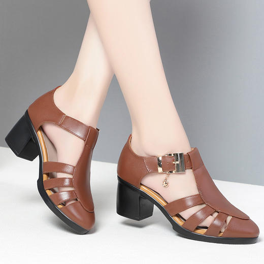 KQ-SX612 23春夏新款女凉鞋中跟粗跟防滑底罗马凉鞋单鞋SX612加大码43 商品图1