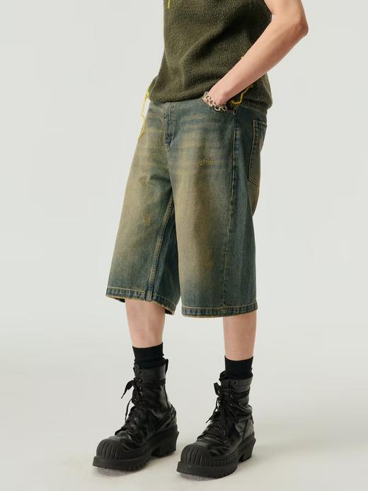 Simple Project/k23800/纯棉怀旧重洗水破坏风格 A型廓形牛仔短裤 商品图4