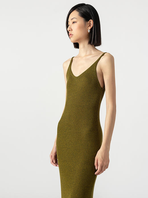 322工房经典再造真丝螺纹修身针织吊带长裙2023夏款V领连衣裙B068 商品图2