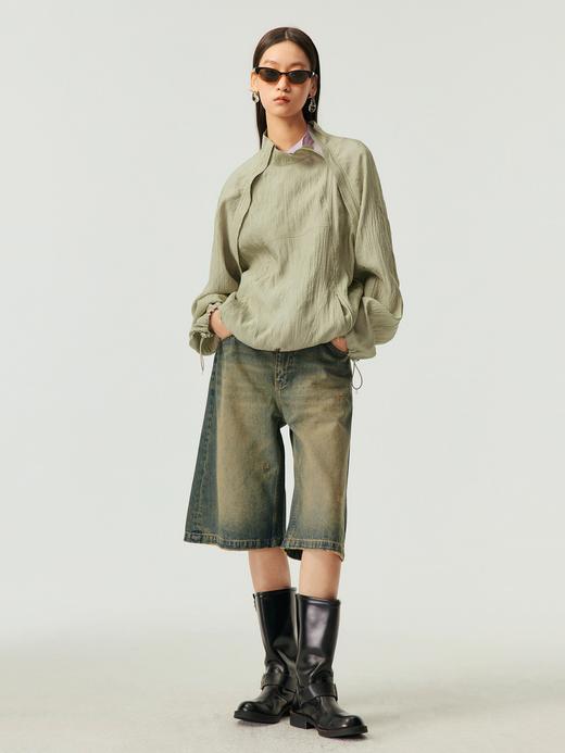 Simple Project/k23800/纯棉怀旧重洗水破坏风格 A型廓形牛仔短裤 商品图1