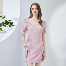 NF8K1斯尔丽瑟俪2023夏上新钉珍珠欧洲宫廷韵味减龄俏丽修身连衣裙