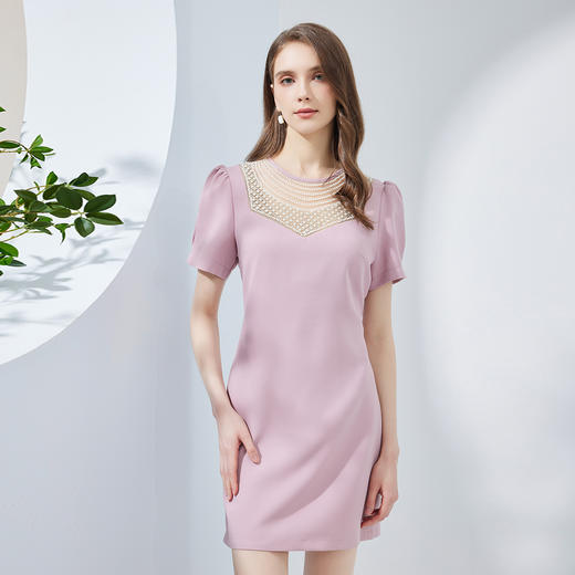 NF8K1斯尔丽瑟俪2023夏上新钉珍珠欧洲宫廷韵味减龄俏丽修身连衣裙 商品图0