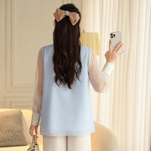 FLZD-A9338新中式国风马甲感云丝改良无袖上衣女夏重工凤凰刺绣宽松9338 商品图1