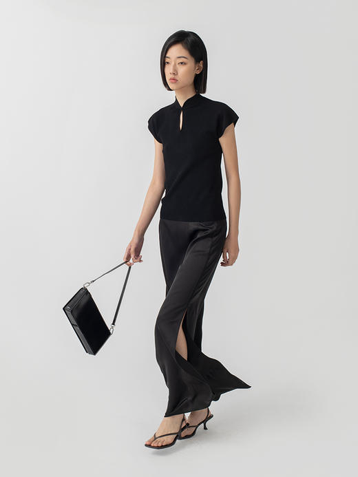 322工房人造丝新中式飞袖套头衫2023春夏款百搭短袖针织上衣B052 商品图0