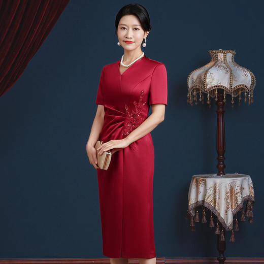 JC-5399酒红色喜婆婆婚宴装女年轻小个子婚礼服洋气年轻高贵夏装 商品图3