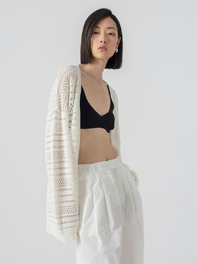 322工房和纸纱宽松针织开衫2023春夏百搭透视镂空长袖空调衫B059