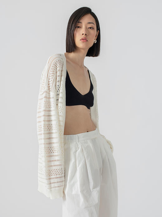 322工房和纸纱宽松针织开衫2023春夏百搭透视镂空长袖空调衫B059 商品图0