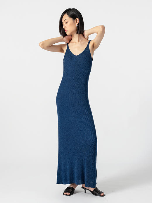 322工房经典再造真丝螺纹修身针织吊带长裙2023夏款V领连衣裙B068 商品图3