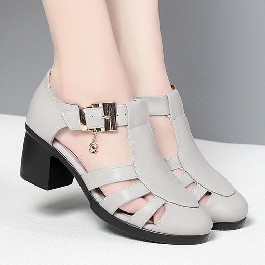 KQ-SX612 23春夏新款女凉鞋中跟粗跟防滑底罗马凉鞋单鞋SX612加大码43 商品图2