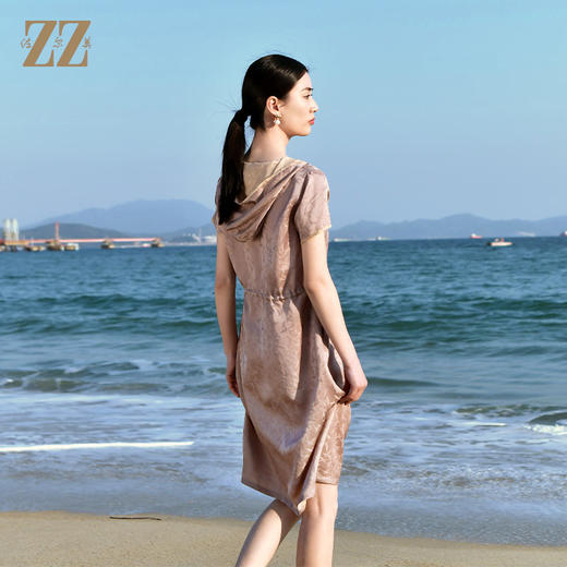 佐尔美夏季新款 连帽休闲提花100%桑蚕丝真丝连衣裙女E32LS81 商品图4
