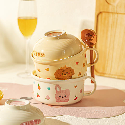 摩登主妇原创泡面碗带盖陶瓷面碗宿舍用学生泡面杯高颜值方便面碗 商品图0