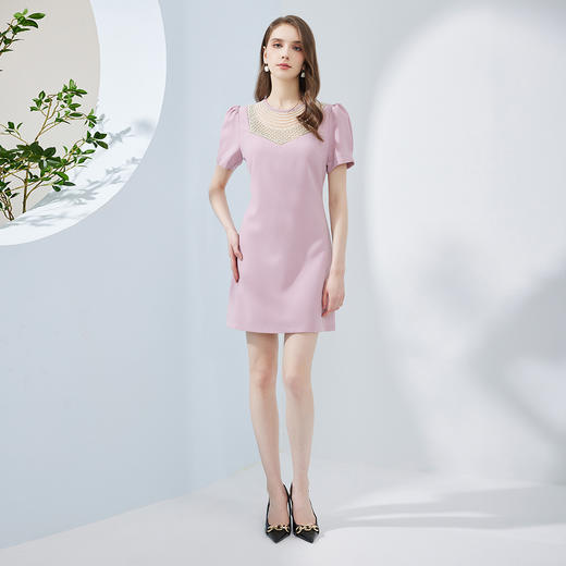 NF8K1斯尔丽瑟俪2023夏上新钉珍珠欧洲宫廷韵味减龄俏丽修身连衣裙 商品图3