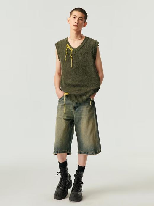 Simple Project/k23800/纯棉怀旧重洗水破坏风格 A型廓形牛仔短裤 商品图3