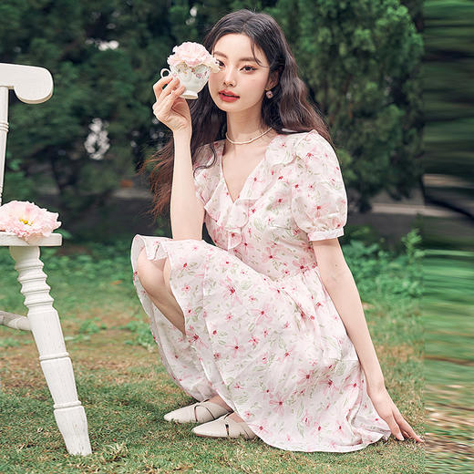 温柔碎花连衣裙气质高级感野餐仙女裙油画风长裙子女V1131231 商品图1