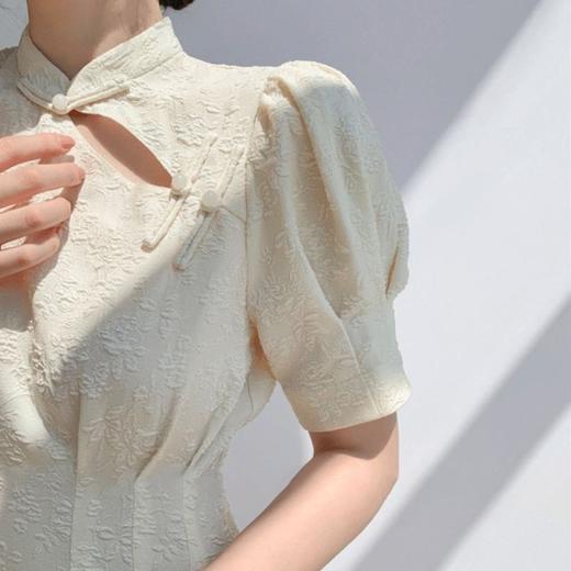 【服装鞋包】夏季新款法式连衣裙短袖气质裙子复古改良白色旗袍 商品图2