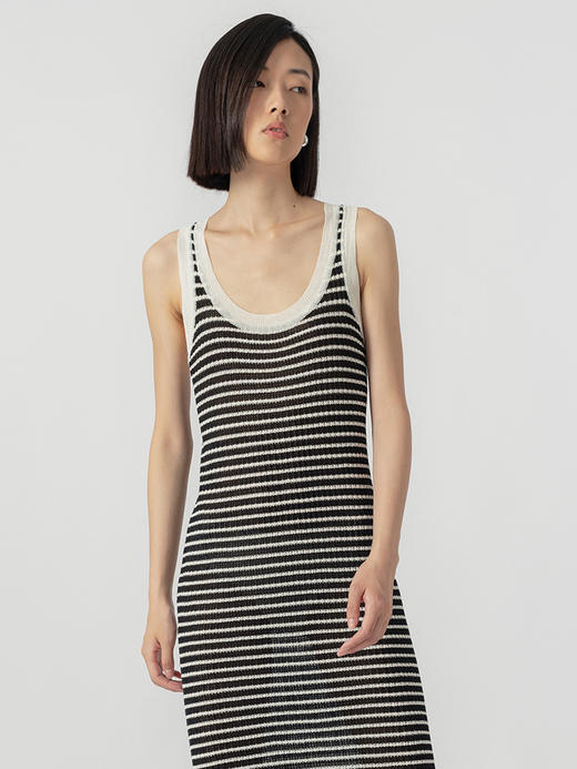 322工房汉麻间条后背扭结针织连衣裙2023年春夏露背修身长裙B063 商品图3